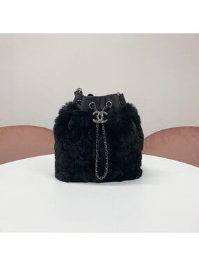 Chanel CC Logo Quilted Leather Chain Drawstring Handbag